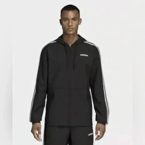 Adidas Essentials Men's Black Three-Stripe Windbreaker Wove Track Jacket Size M